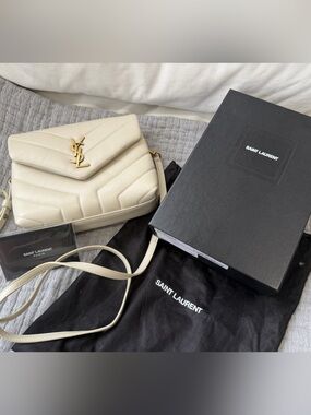 Saint Laurent Cream Quilted Leather Crossbody with Gold YSL Hardware